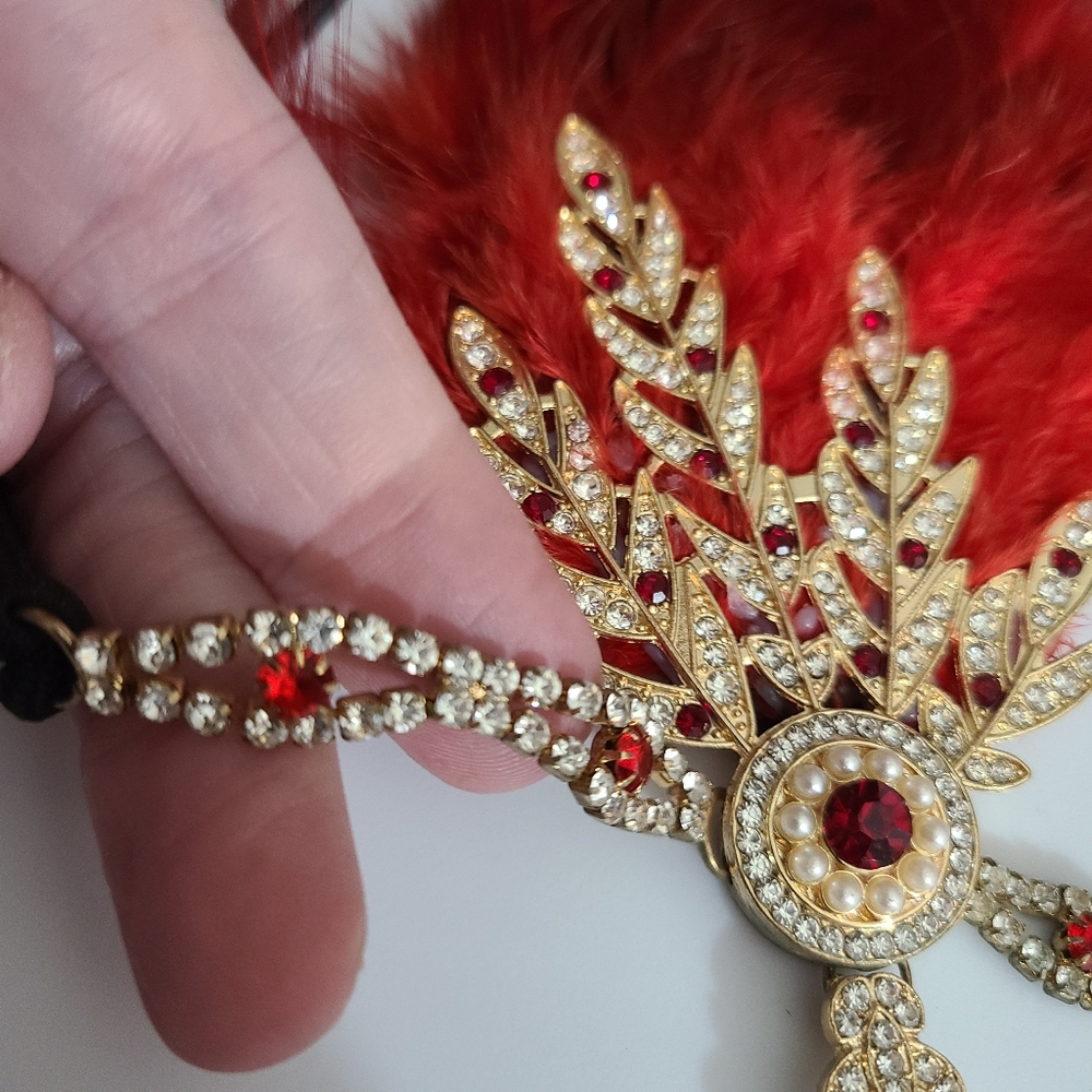 Headband Flapper Girl Rhinestones Quality Costume Party Halloween Feathers Pearl - Picture 4 of 11